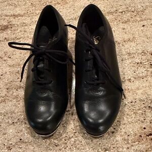 Black leather tap shoes laceup EUC Sansha T-World, TA 99 size 6.5 women 5 men